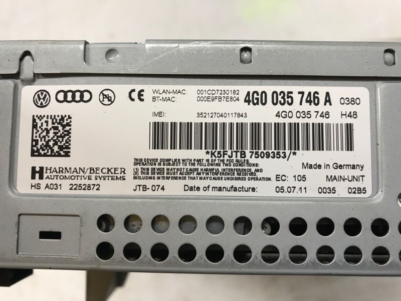 Блок управления информационной электронной системы MMI 3G+ 4G0035746A Audi A6